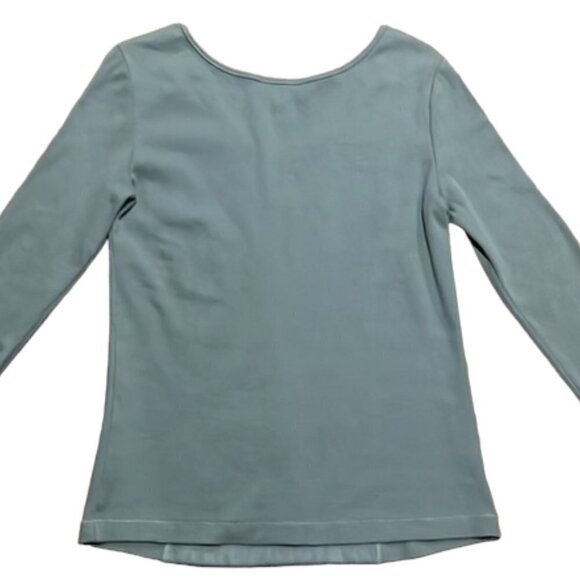Sundance Womens Gray Long Sleeve V-Neck Top with Floral Embroidered Net Overlay - Picture 6 of 8